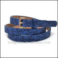 Beautiful unisex genuine Leather blue Skinny flower printed leather Belt